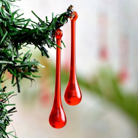 Red Glass Chandelier Drop Ornaments - Christmas Tree Ornaments - Set of 20